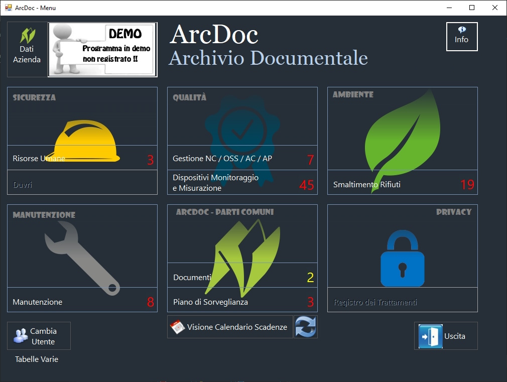 Menu Arcdoc- Archivio Documentale